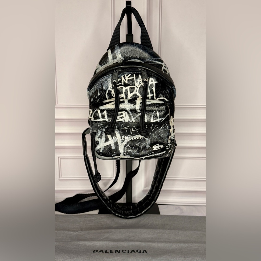 Balenciaga Agneau Arena Explorer Black and White Graffiti | Mini Crossbody